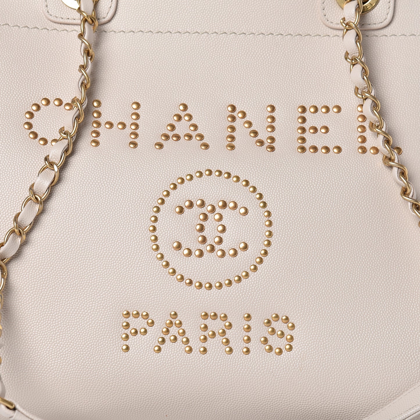 Caviar Small Studded Deauville Tote Ivory
