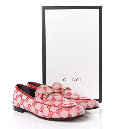 Gucci Canvas GG Monogram Horsebit Womens Jordaan Loafers 37.5 Gardenia Hibiscus Red 9 of 9