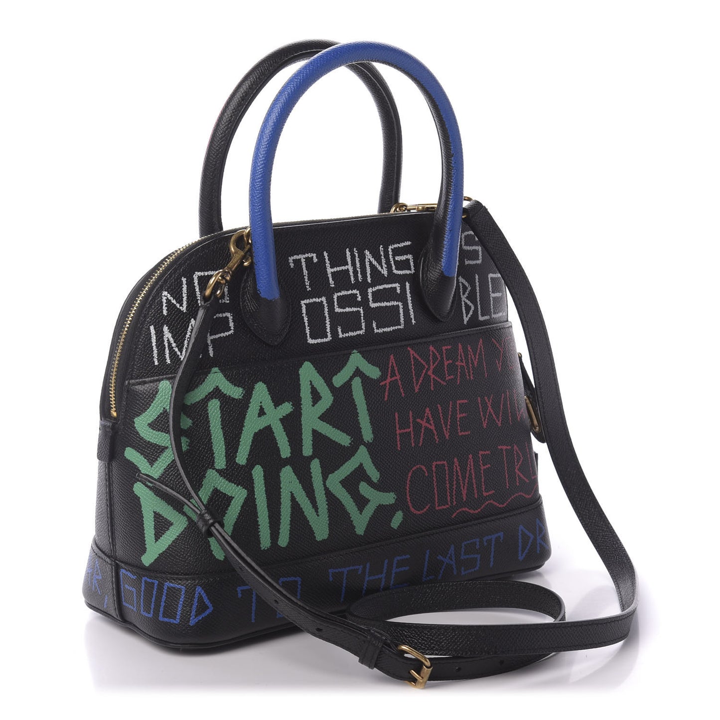 Signature Grained Calfskin Graffiti S Ville Top Handle Bag Black Multicolor