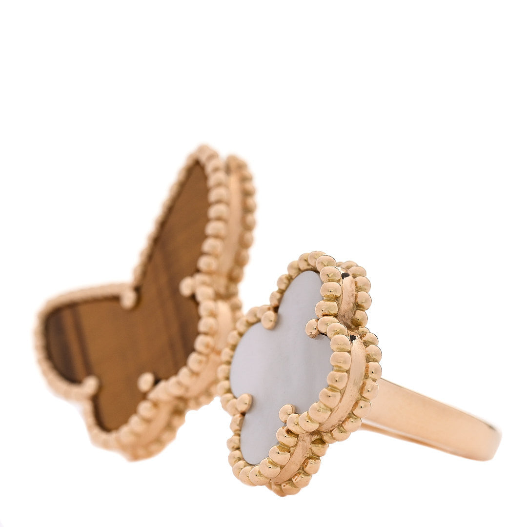 Van Cleef & Arpels 18K Yellow Gold Mother of Pearl Tiger Eye Lucky Alhambra Between the Finger Ring 53 6.5 4 of 5