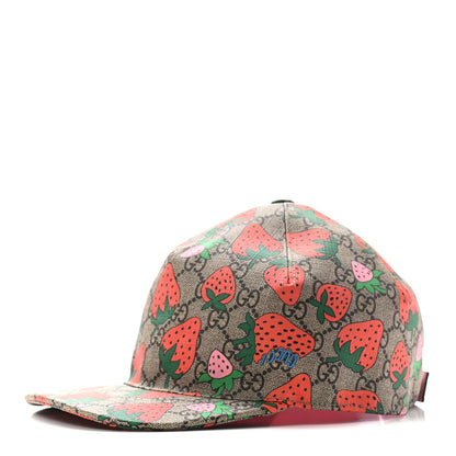 Gucci GG Supreme Monogram Strawberry Baseball Hat L Beige 1 of 8