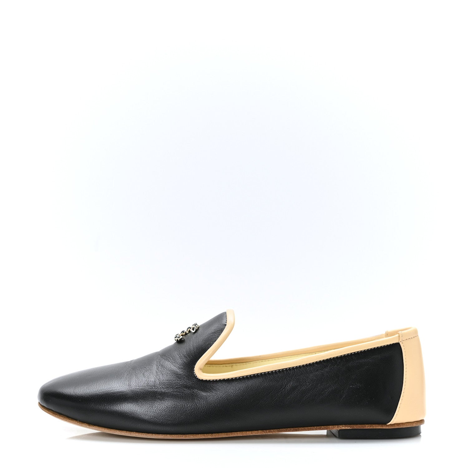 Chanel Lambskin CC Chain Loafers 37 Black Beige 1 of 8