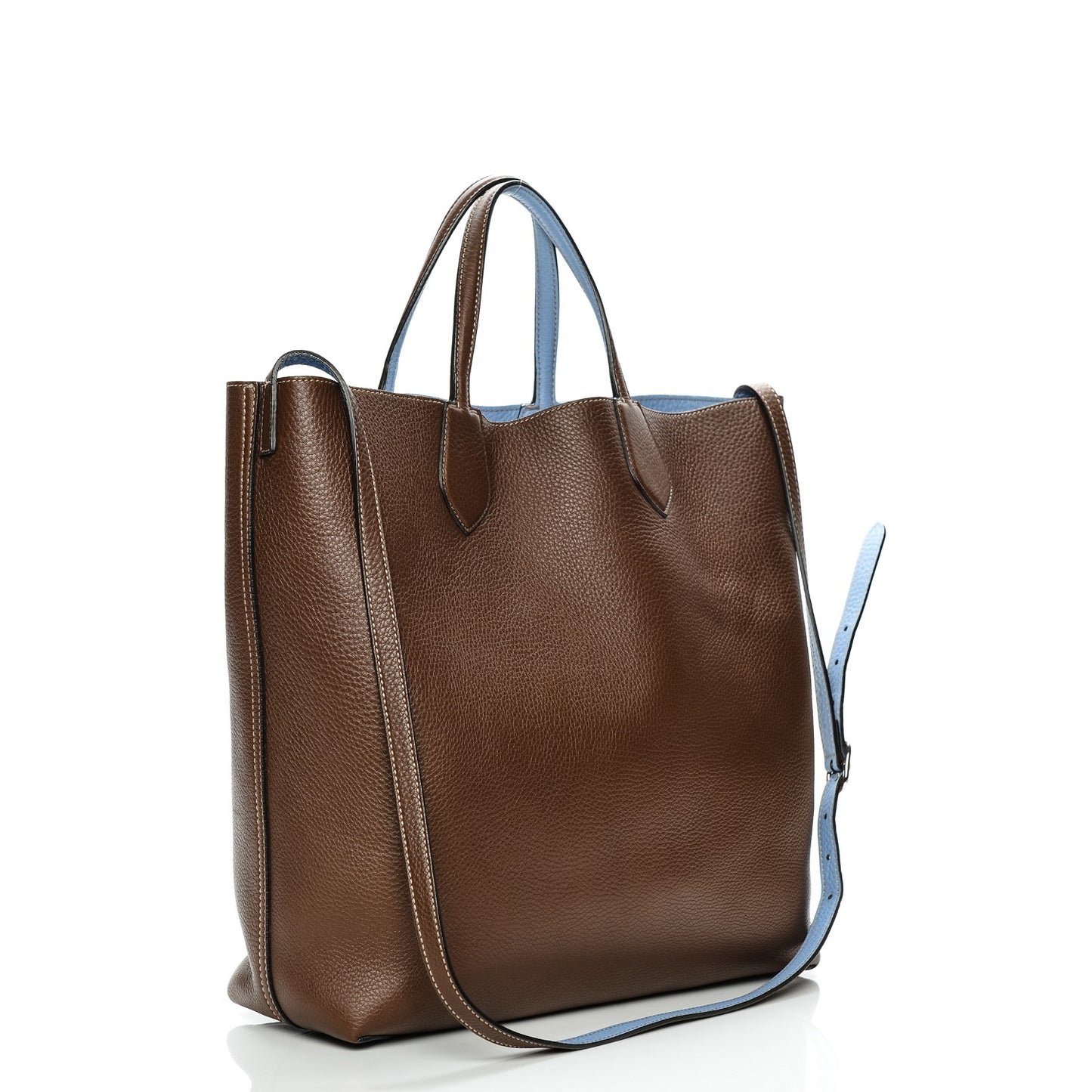 Cellarius Calfskin Bi-Color Medium Ramble Reversible Tote Nut Brown Mineral Blue