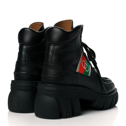Gucci Quebec Calfskin Web Womens Interlocking G Lace Up Combat Boots 37.5 Black Mystic White Green Red 4 of 9