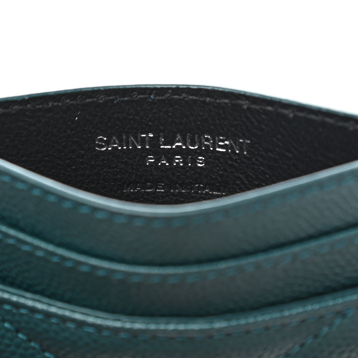 Saint Laurent Grain De Poudre Matelasse Chevron Monogram Credit Card Case Peacock Green 6 of 7