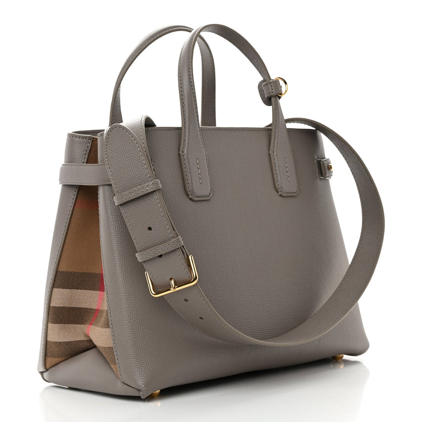 Derby Calfskin House Check Medium Banner Tote Taupe Brown