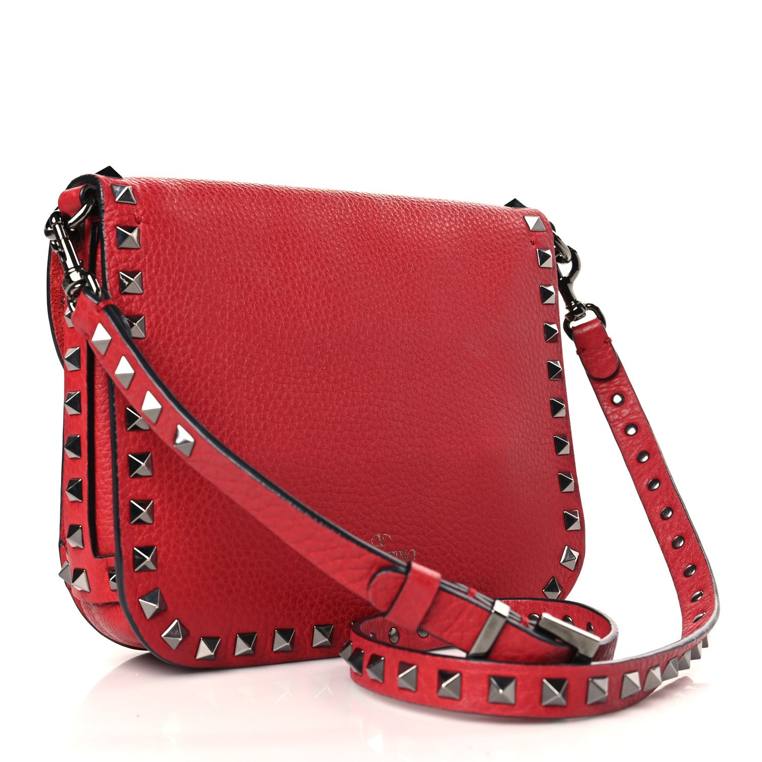 Valentino Garavani Pebbled Calfskin Rockstud Shoulder Flap Messenger Bag Rosso 3 of 8