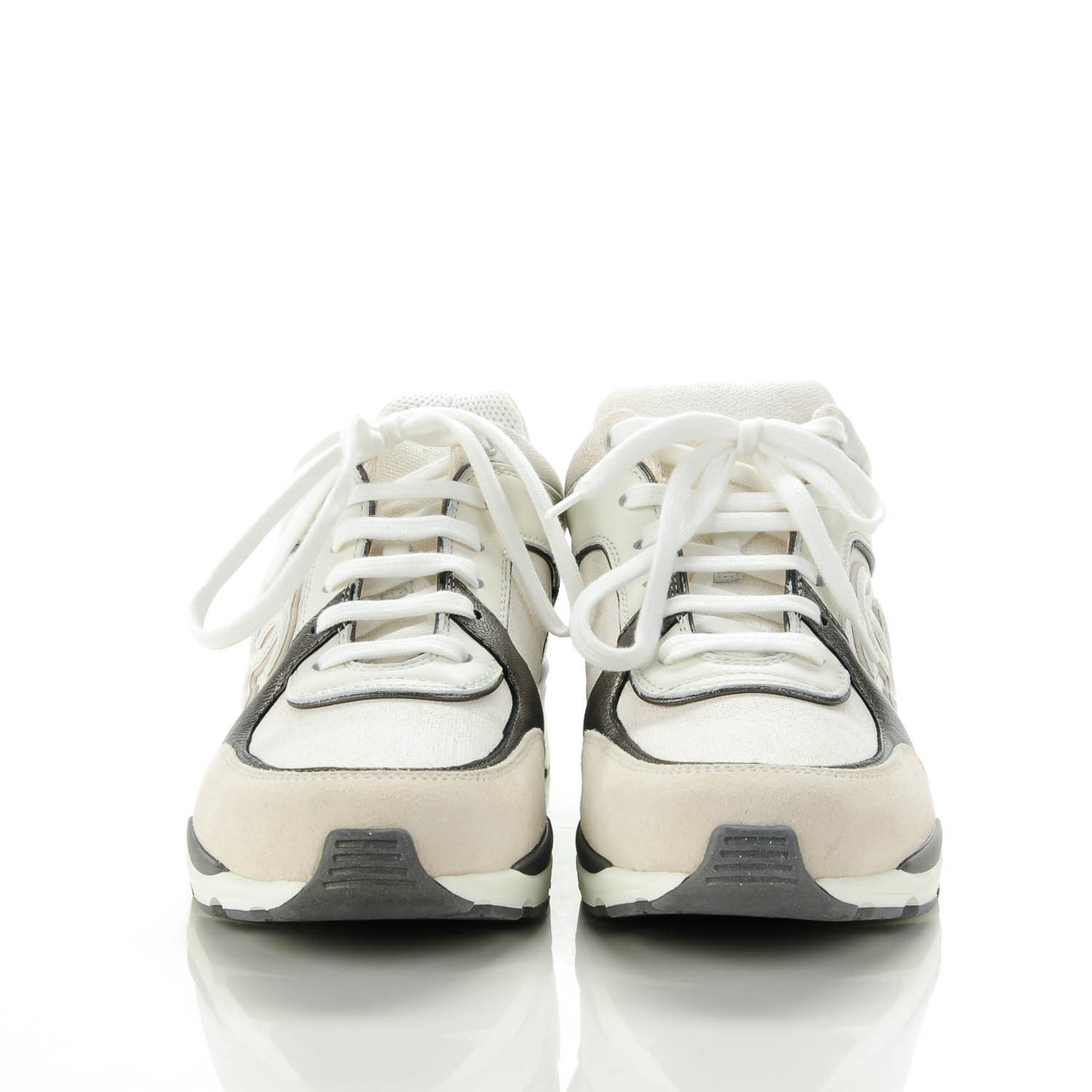 Suede Calfskin CC Sneakers 37.5 White Grey