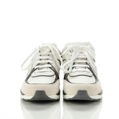 Chanel Suede Calfskin CC Sneakers 37.5 White Grey 2 of 8