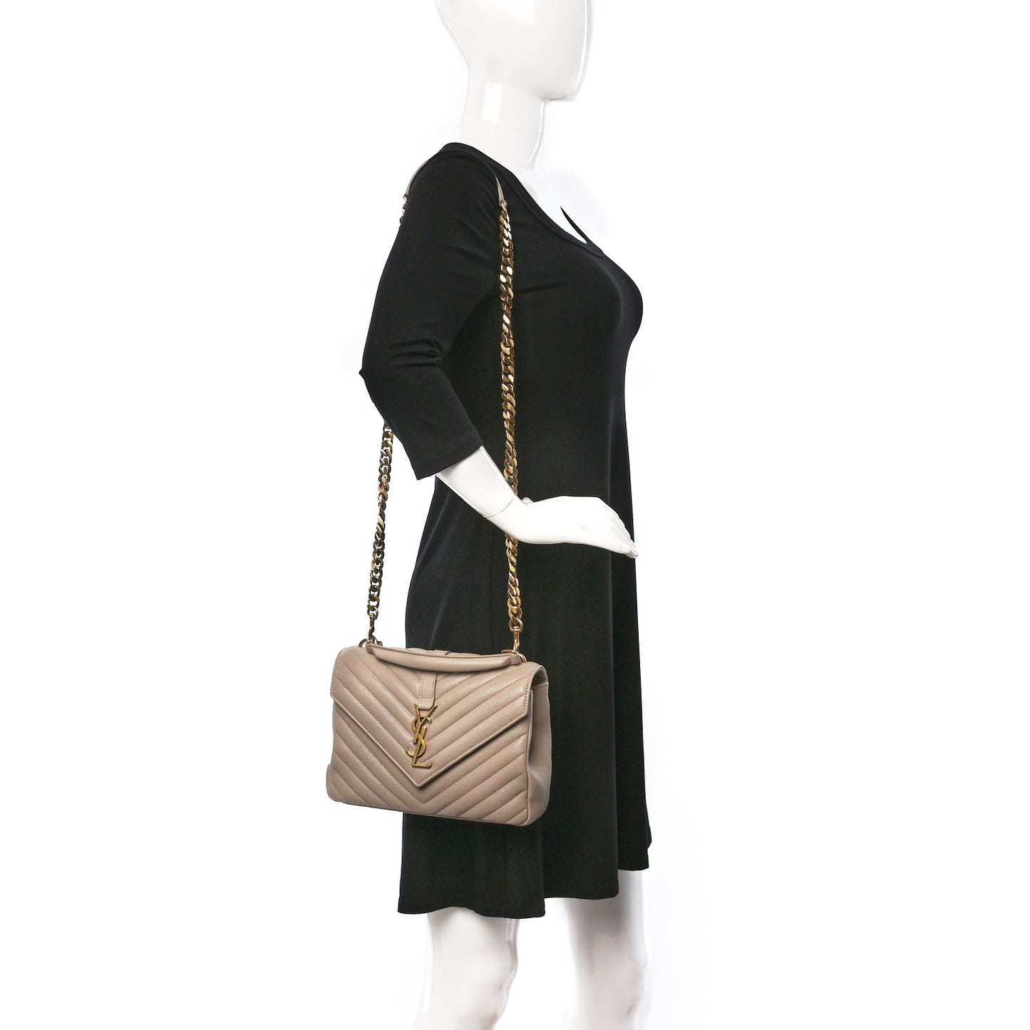 Sheepskin Matelasse Chevron Monogram Medium College Bag Dark Beige