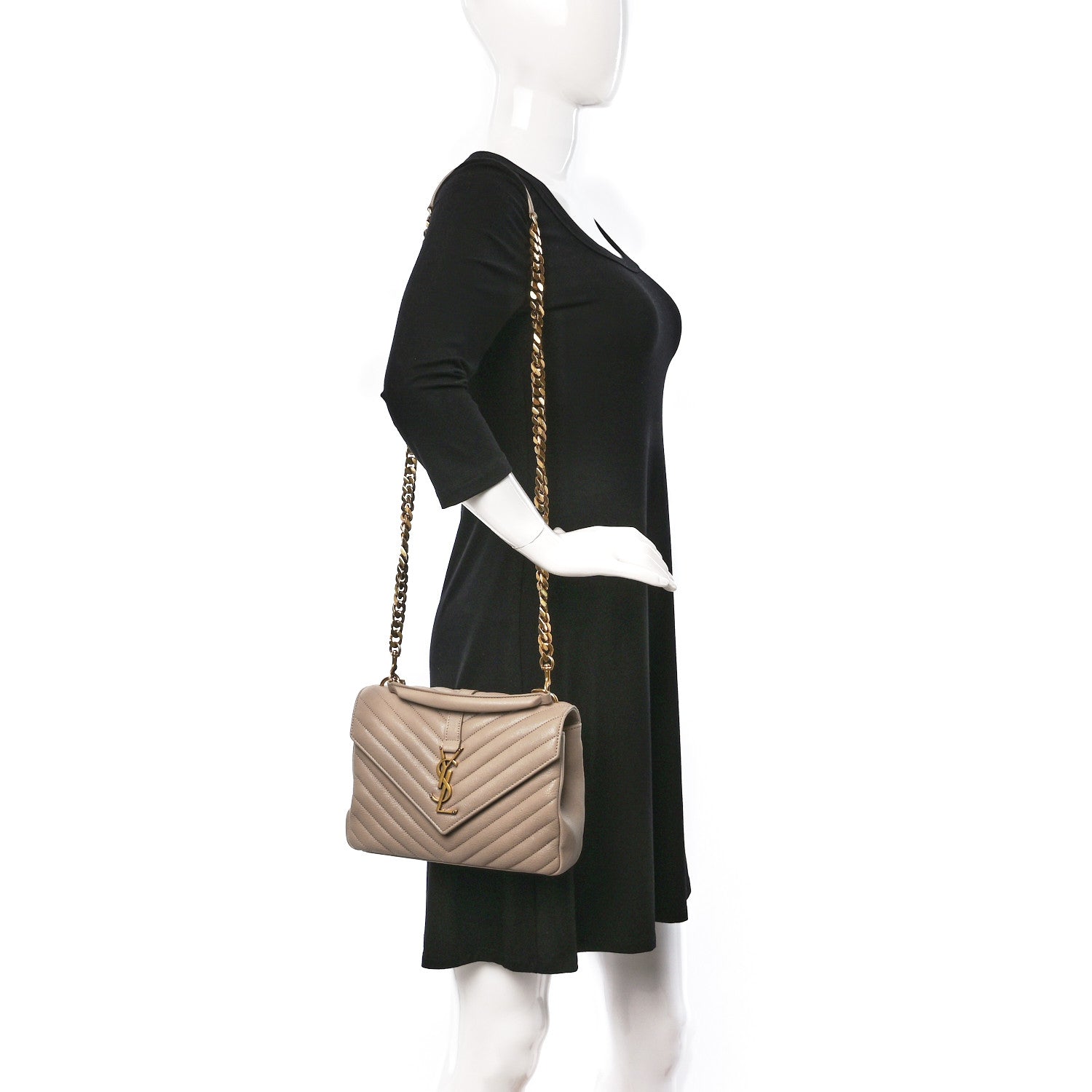 Saint Laurent Sheepskin Matelasse Chevron Monogram Medium College Bag Dark Beige 2 of 8
