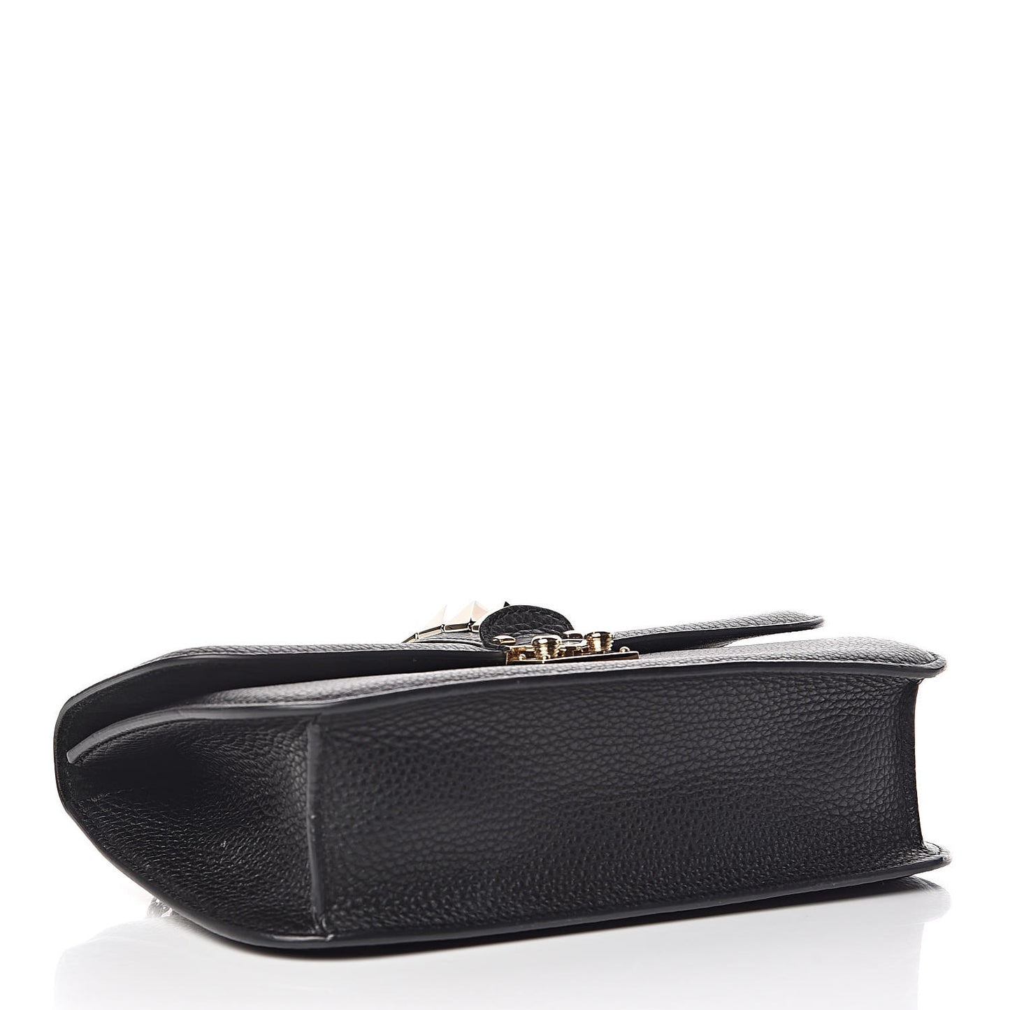 Pebbled Calfskin Medium Glam Lock Rockstud Flap Black