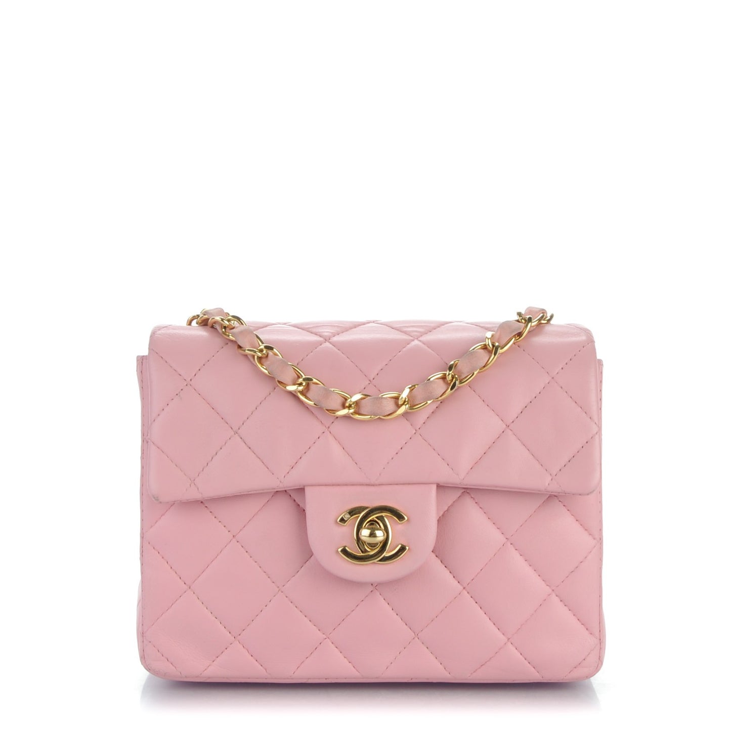 Lambskin Quilted Mini Square Flap Pink