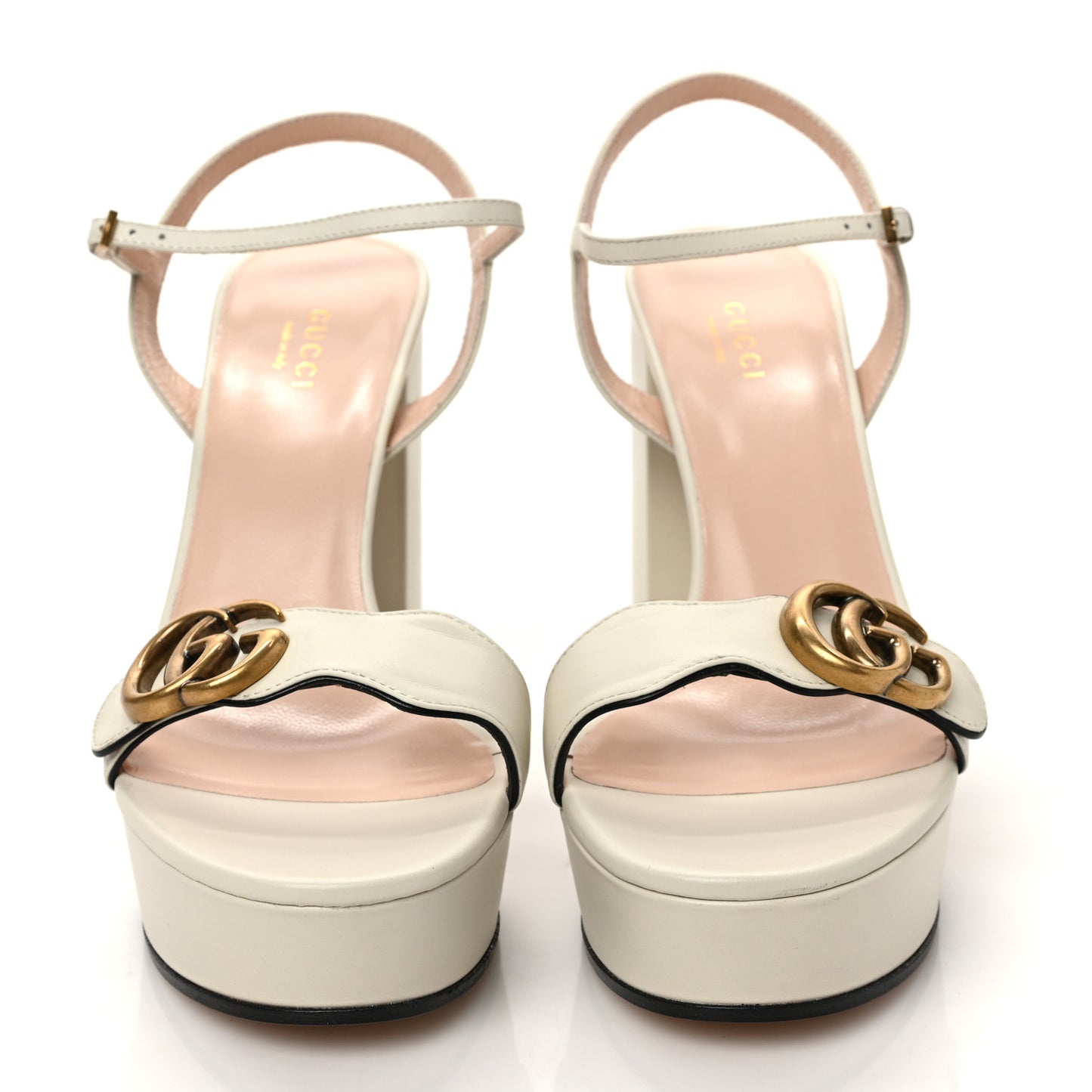 Calfskin GG Marmont Ankle Wrap 30/115mm Platform Sandals 39 Mystic White