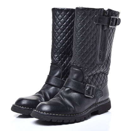 Chanel Calfskin Quilted Biker Boots 36.5 Black 3 of 9