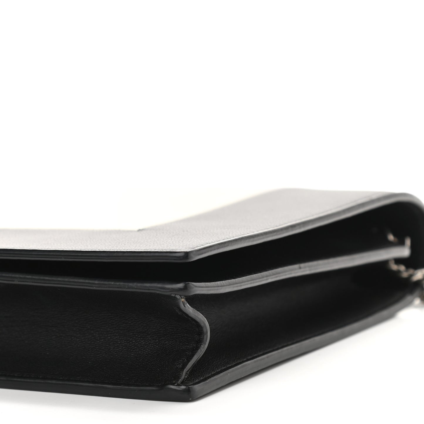 Smooth Lambskin Frame Evening Chain Clutch Black White