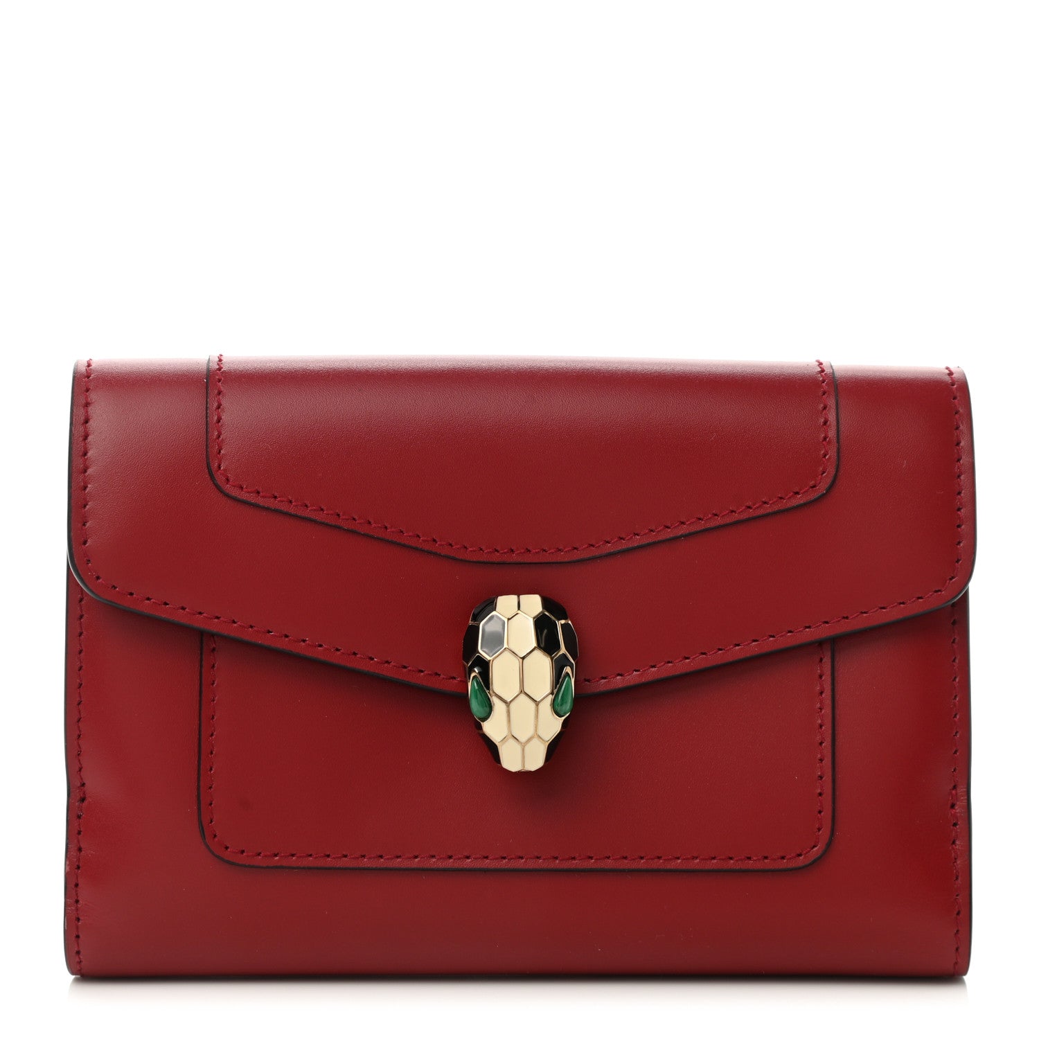 Bulgari Calfskin Serpenti Forever Bi-Fold Wallet Red 1 of 7