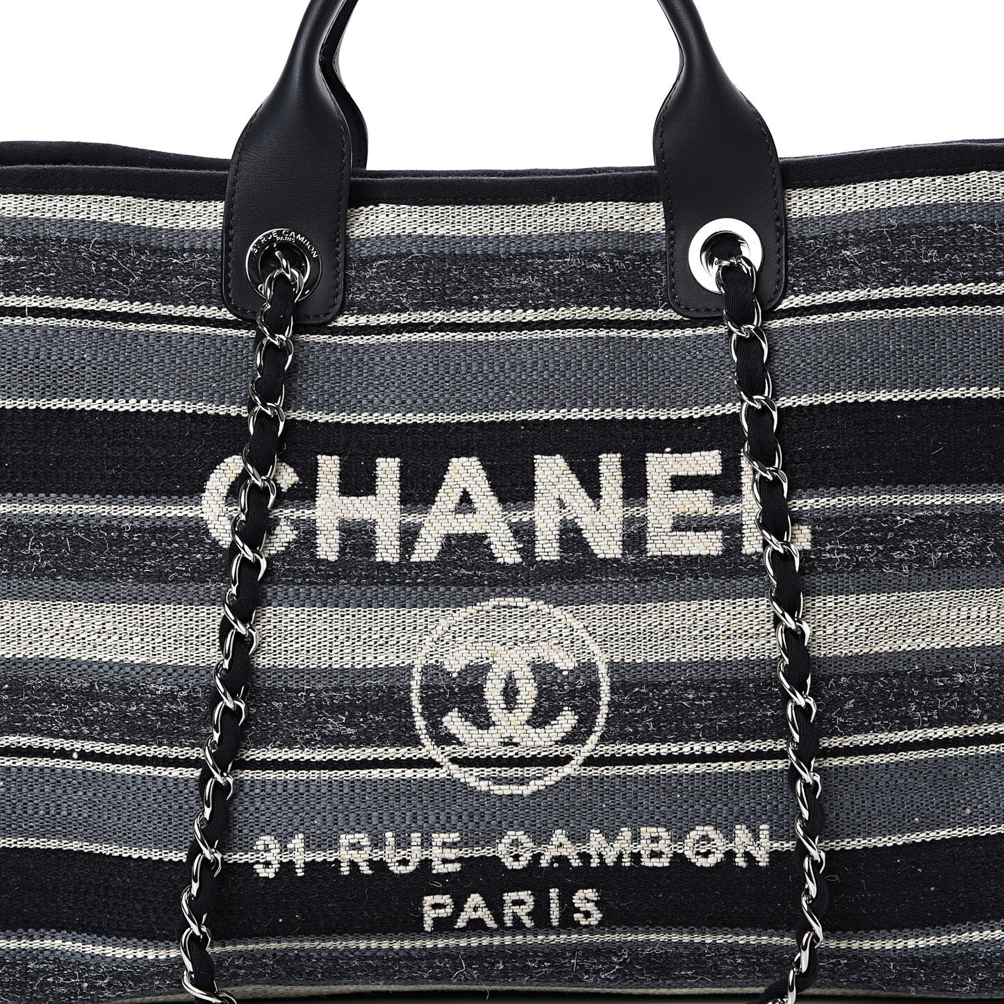 Striped Canvas Medium Deauville Tote Black