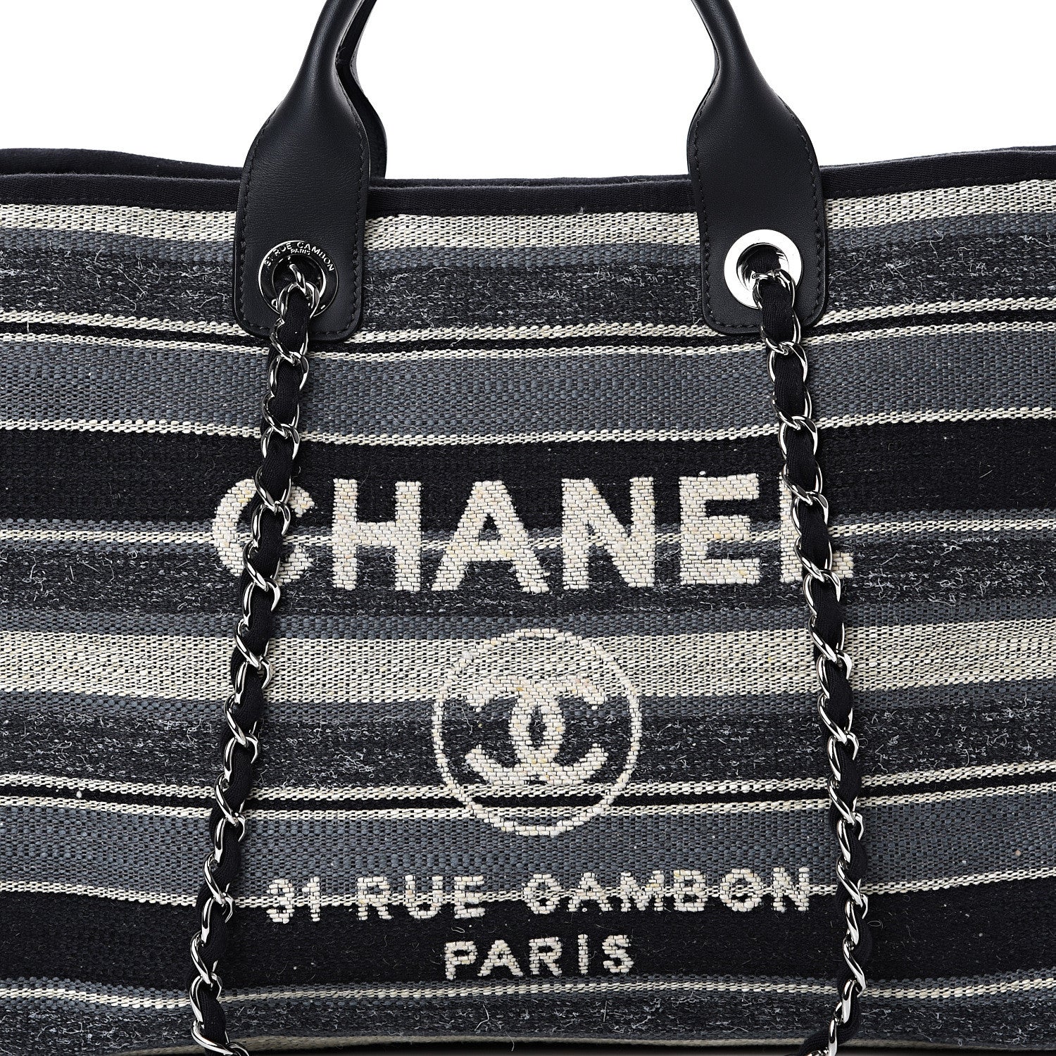 Chanel Striped Canvas Medium Deauville Tote Black 7 of 9