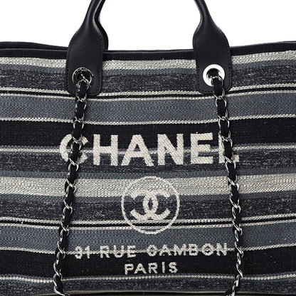 Chanel Striped Canvas Medium Deauville Tote Black 7 of 9