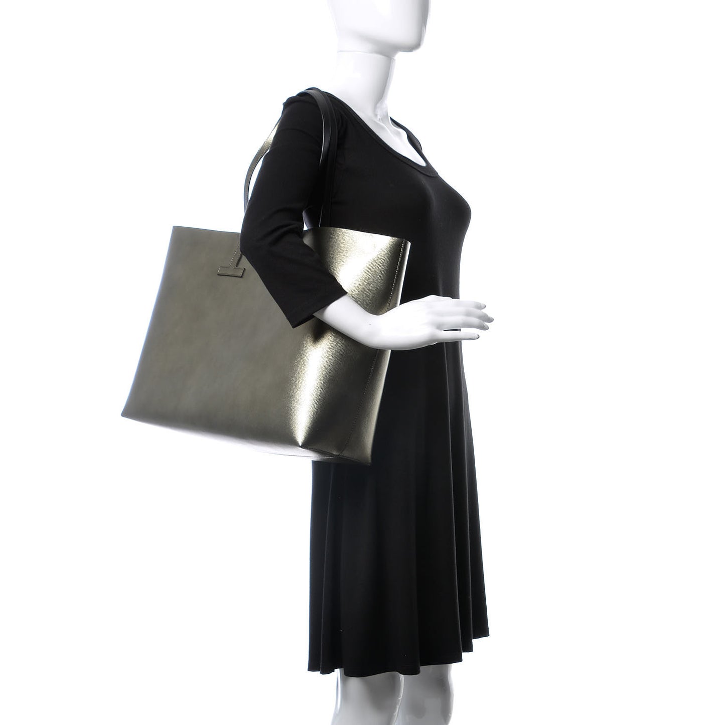 Laminated Calfskin Medium T Tote Anthracite
