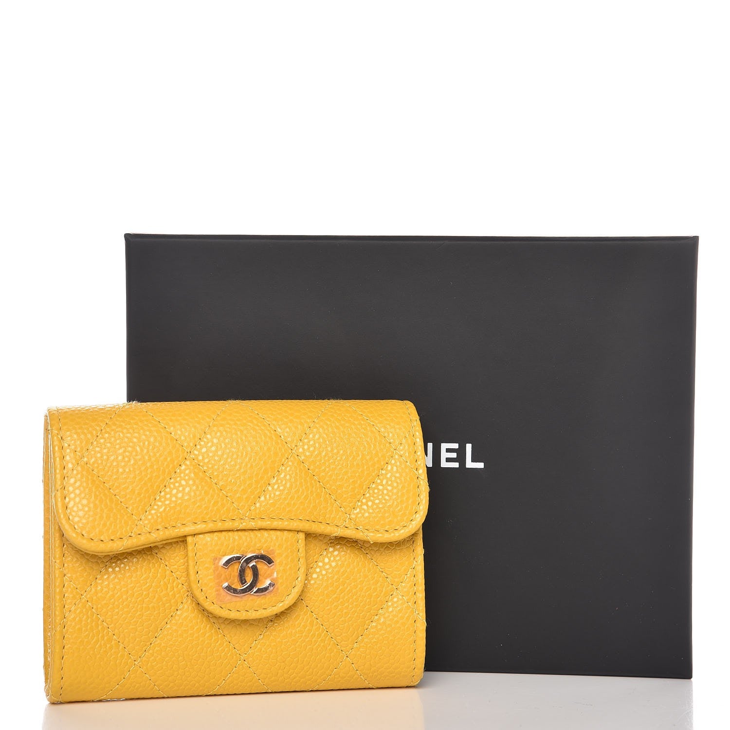 Chanel Caviar Quilted Flap Card Holder Wallet Yellow 9 of 9