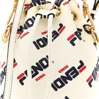 Fendi X FILA Calfskin F is Fendi Mania Fringe Mini Mon Tresor Bucket Bag White 8 of 13