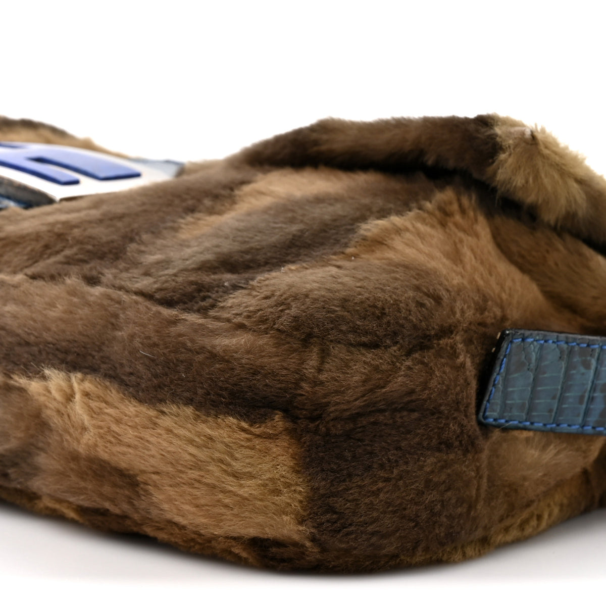 Fendi Rabbit Fur Lizard Baguette Brown Blue 8 of 12