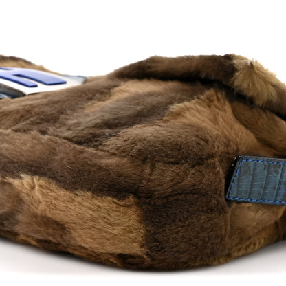 Fendi Rabbit Fur Lizard Baguette Brown Blue 8 of 12