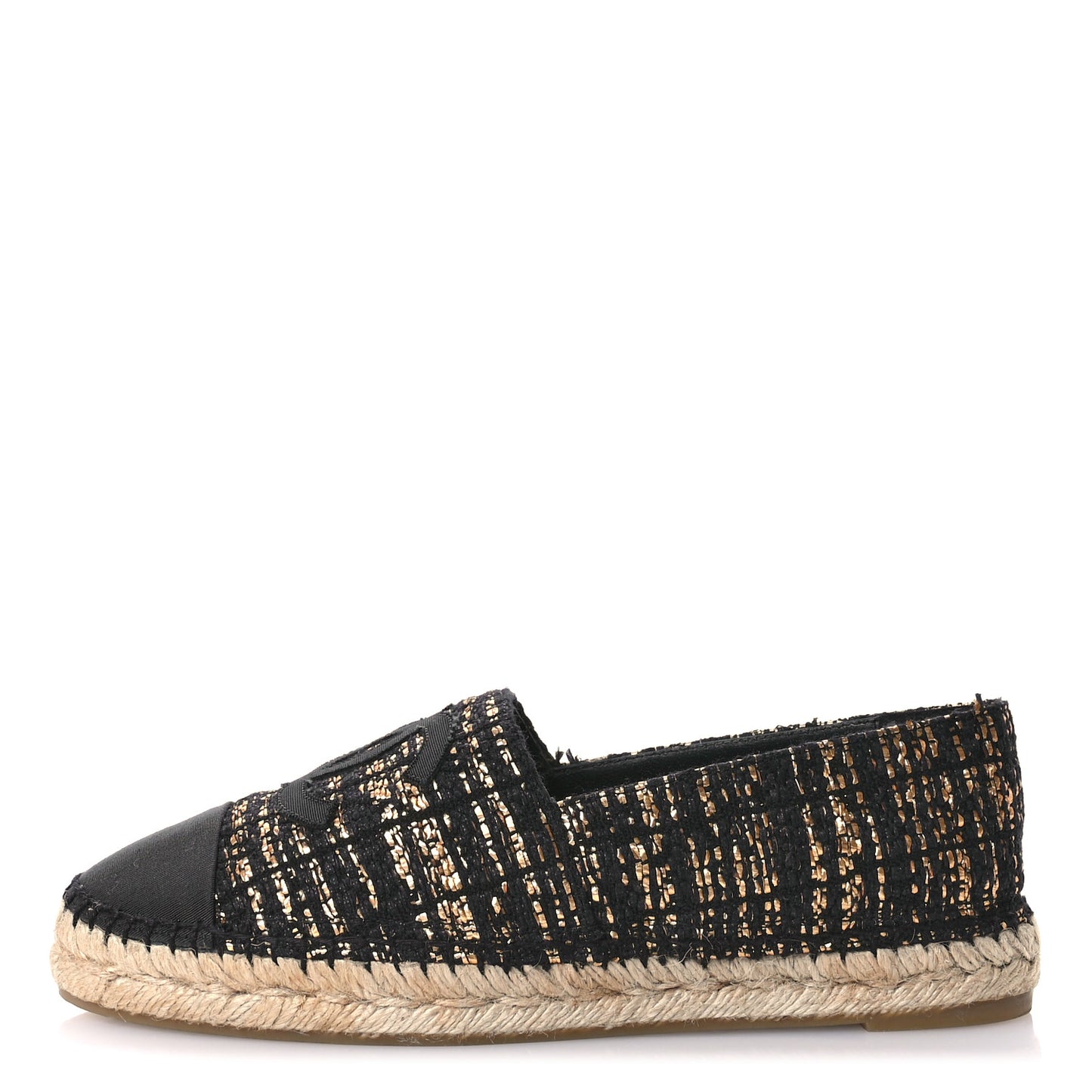 Metallic Tweed Grosgrain CC Espadrilles 40 Black Gold