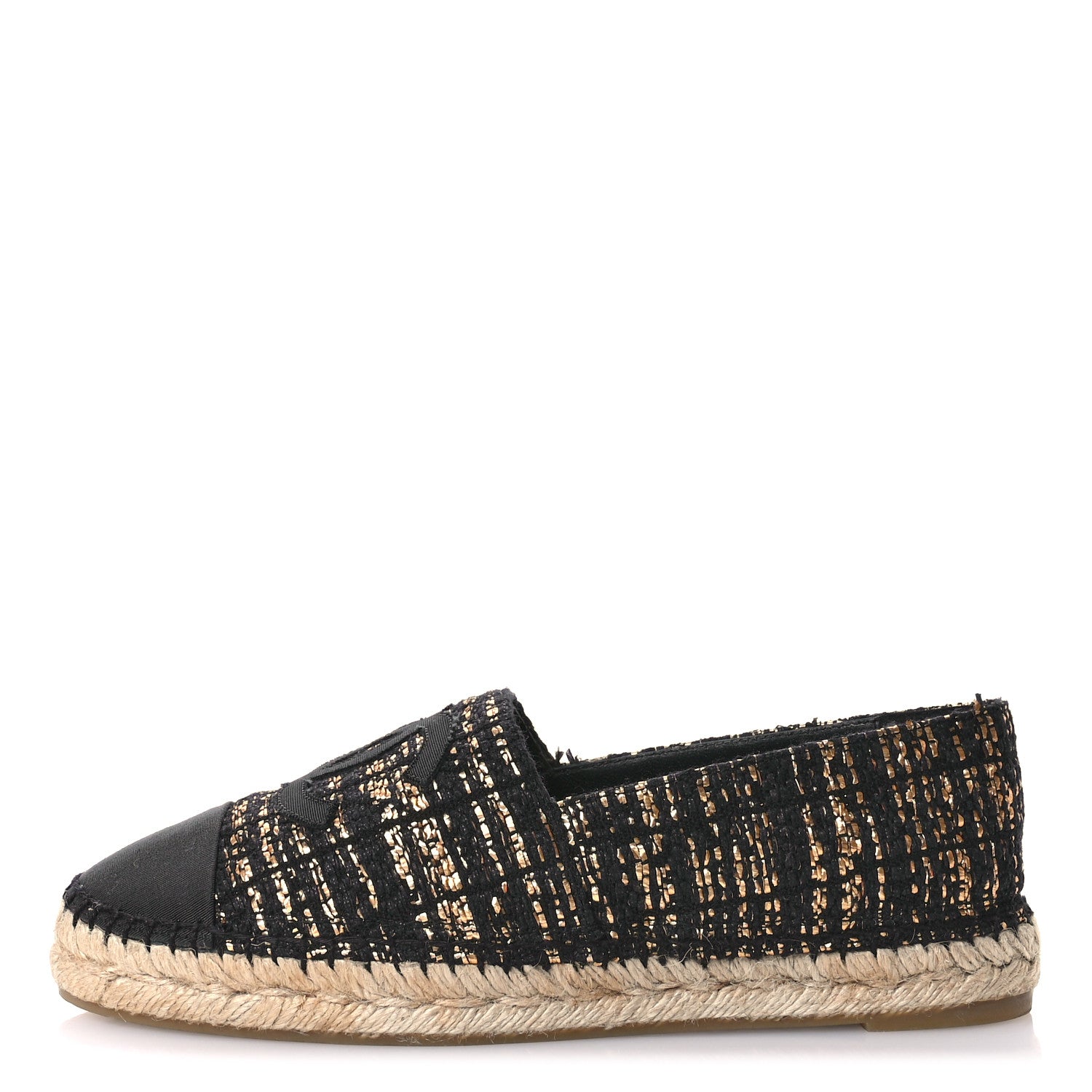 Chanel Metallic Tweed Grosgrain CC Espadrilles 40 Black Gold 1 of 11