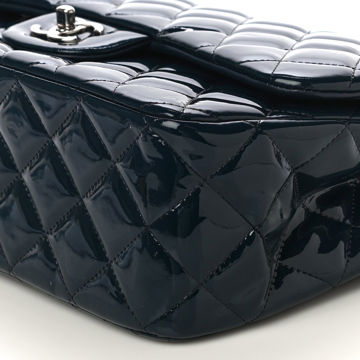 Patent Quilted Jumbo Double Flap Navy