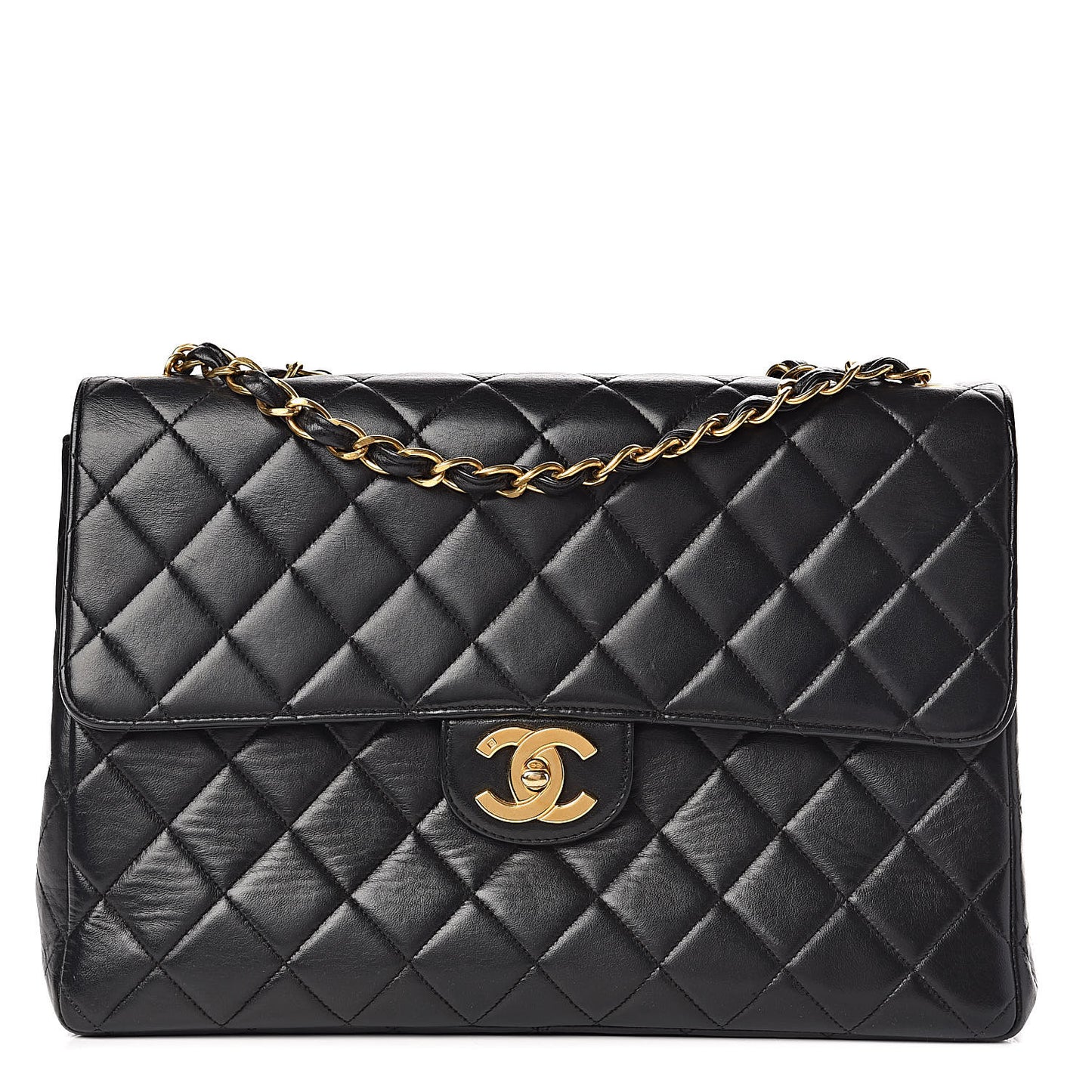Lambskin Quilted Jumbo Single Flap Black