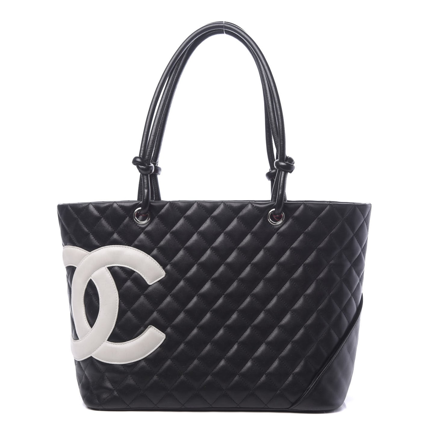 Calfskin Quilted Large Cambon Tote Black White