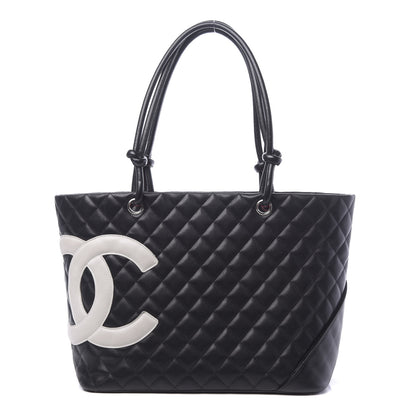 Chanel Calfskin Quilted Large Cambon Tote Black White 1 of 12