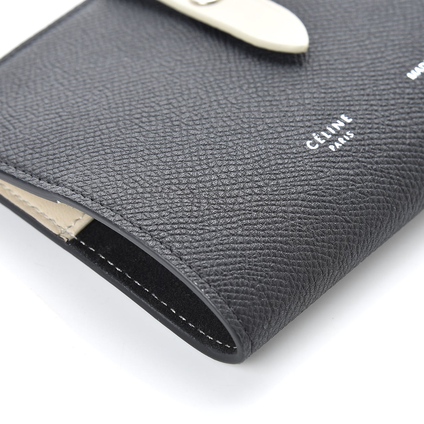 Grained Calfskin Strap Passport Cover Black Chalk
