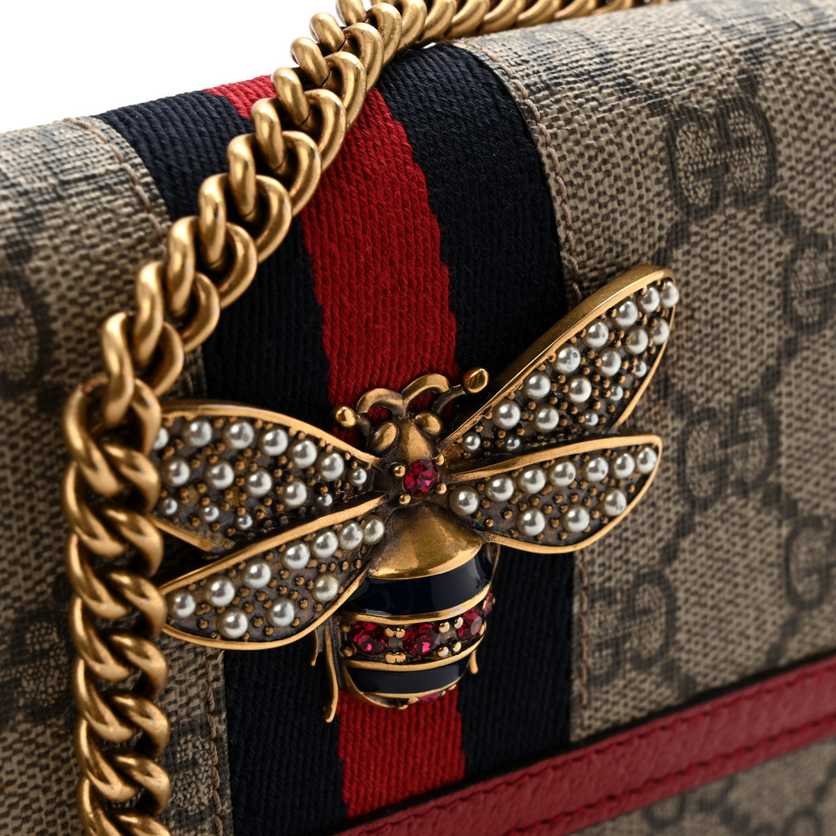 Gucci GG Supreme Monogram Web Queen Margaret Chain Wallet Red 12 of 14