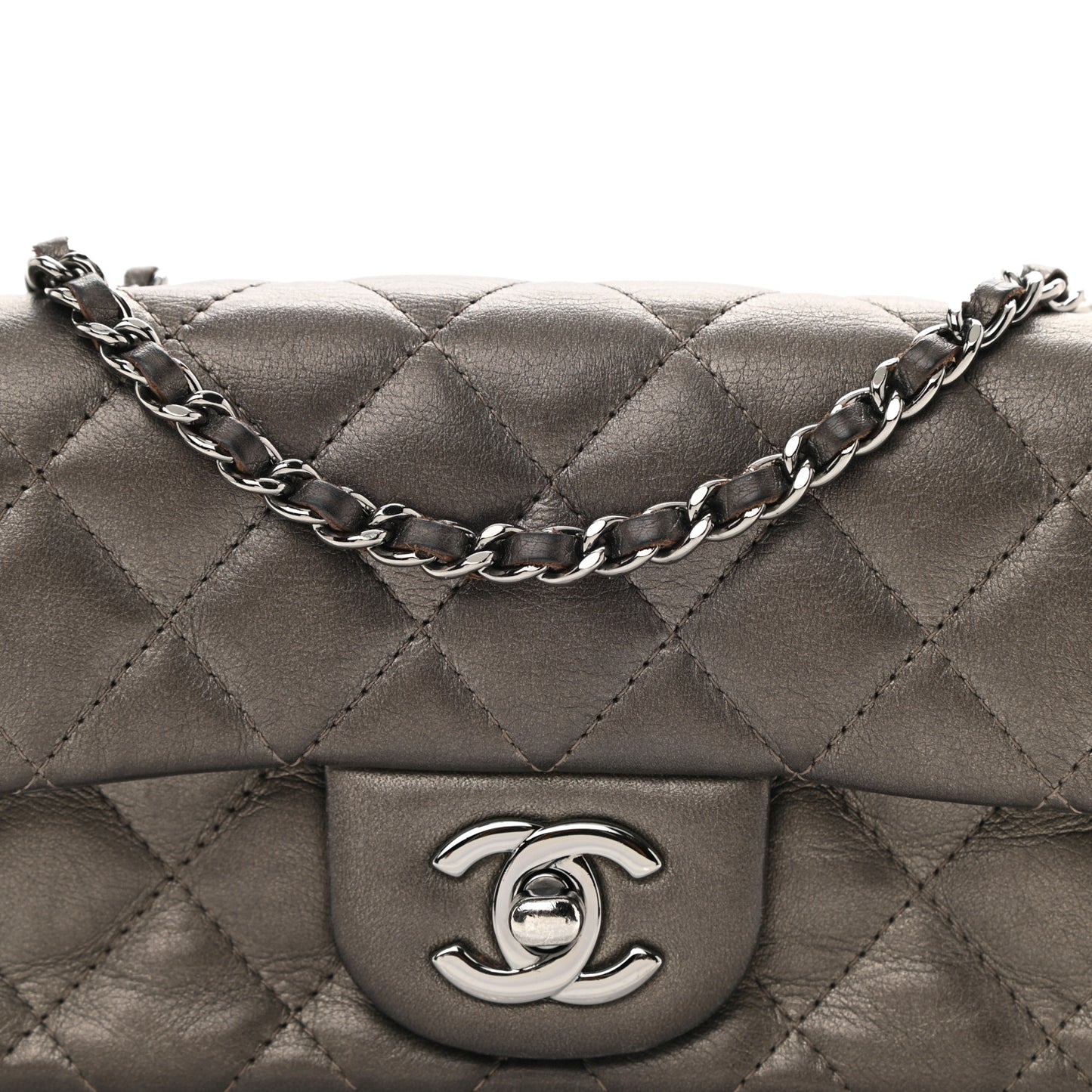 Lambskin Quilted Extra Mini Rectangular Flap Dark Charcoal