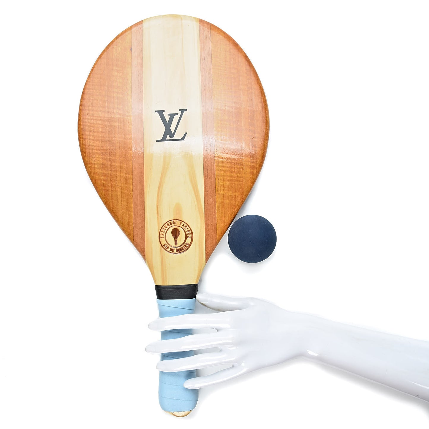 Varnished Wood Frescobol Carioca Beach Tennis Set Blue