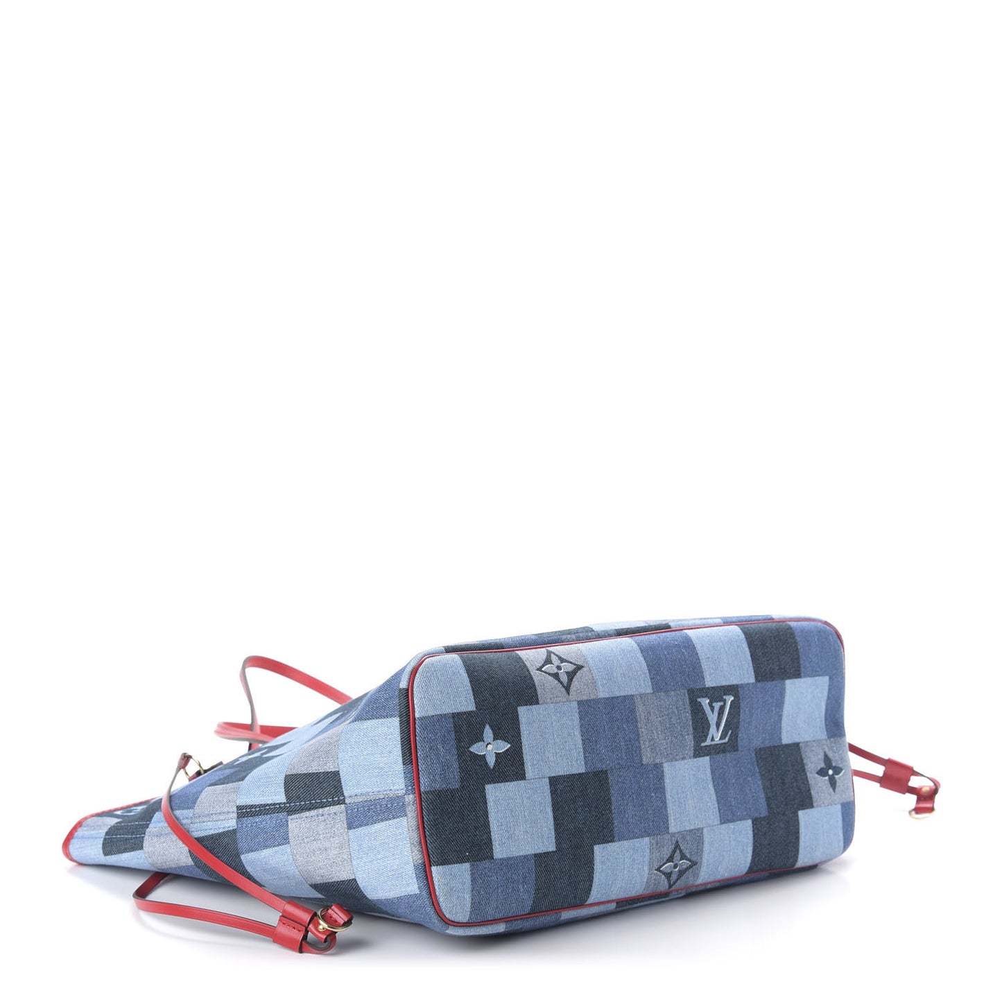Denim Damier Monogram Patchwork Neverfull Blue Rouge