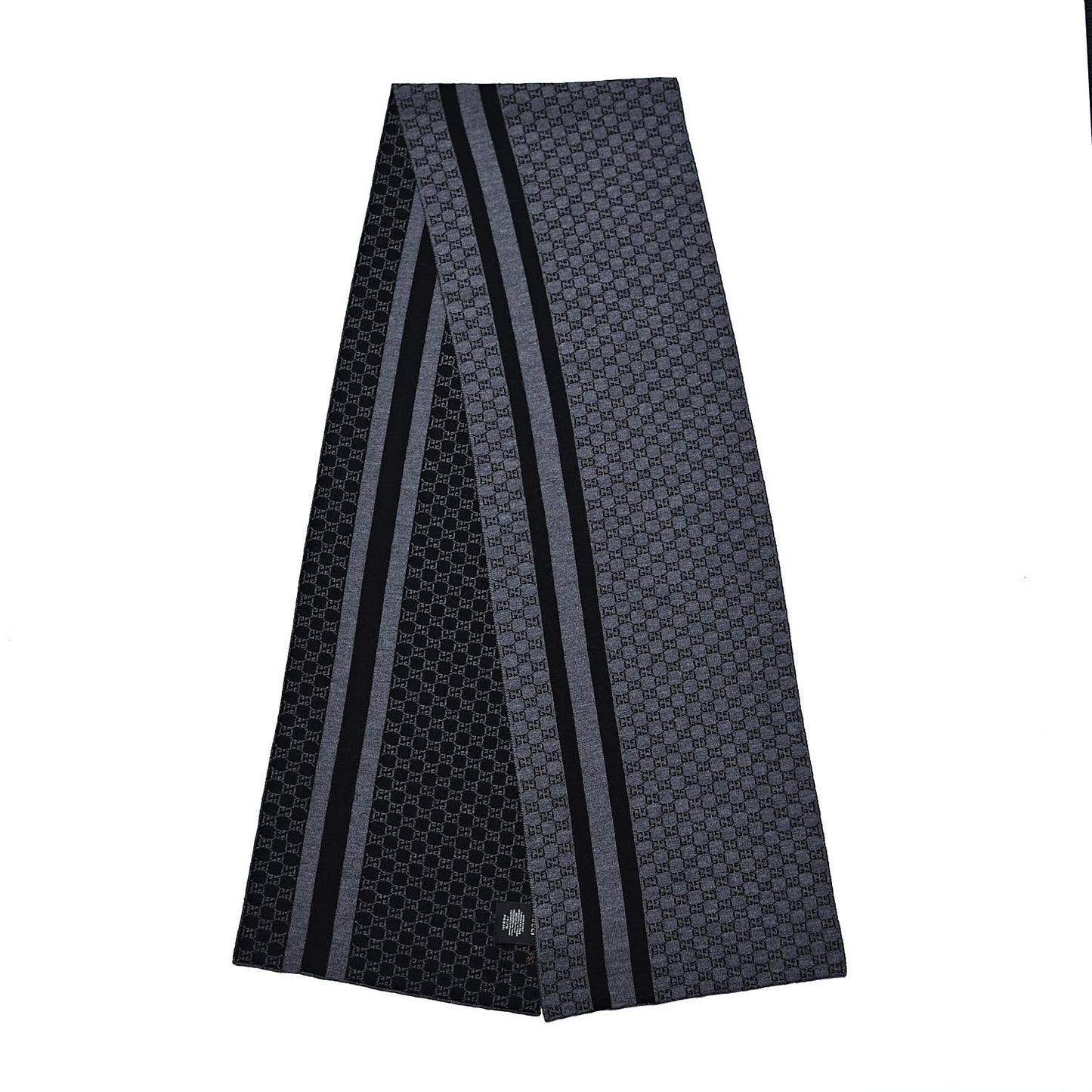 Wool Tricot GG Monogram Web New Lunicart Scarf Grey Black