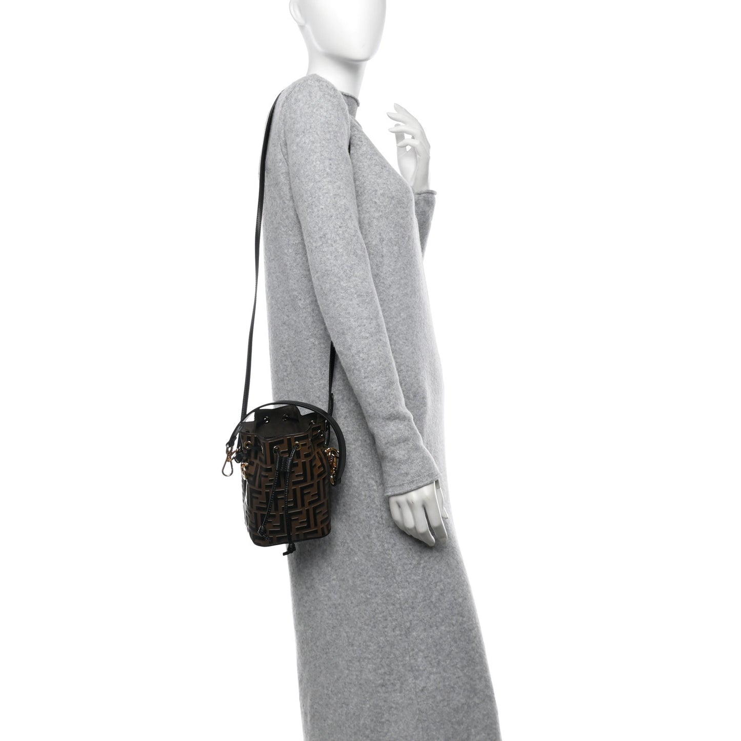 Vitello Liberty F is Fendi Bi-Color FF 1974 Embossed Mini Mon Tresor Bucket Bag Maya Black
