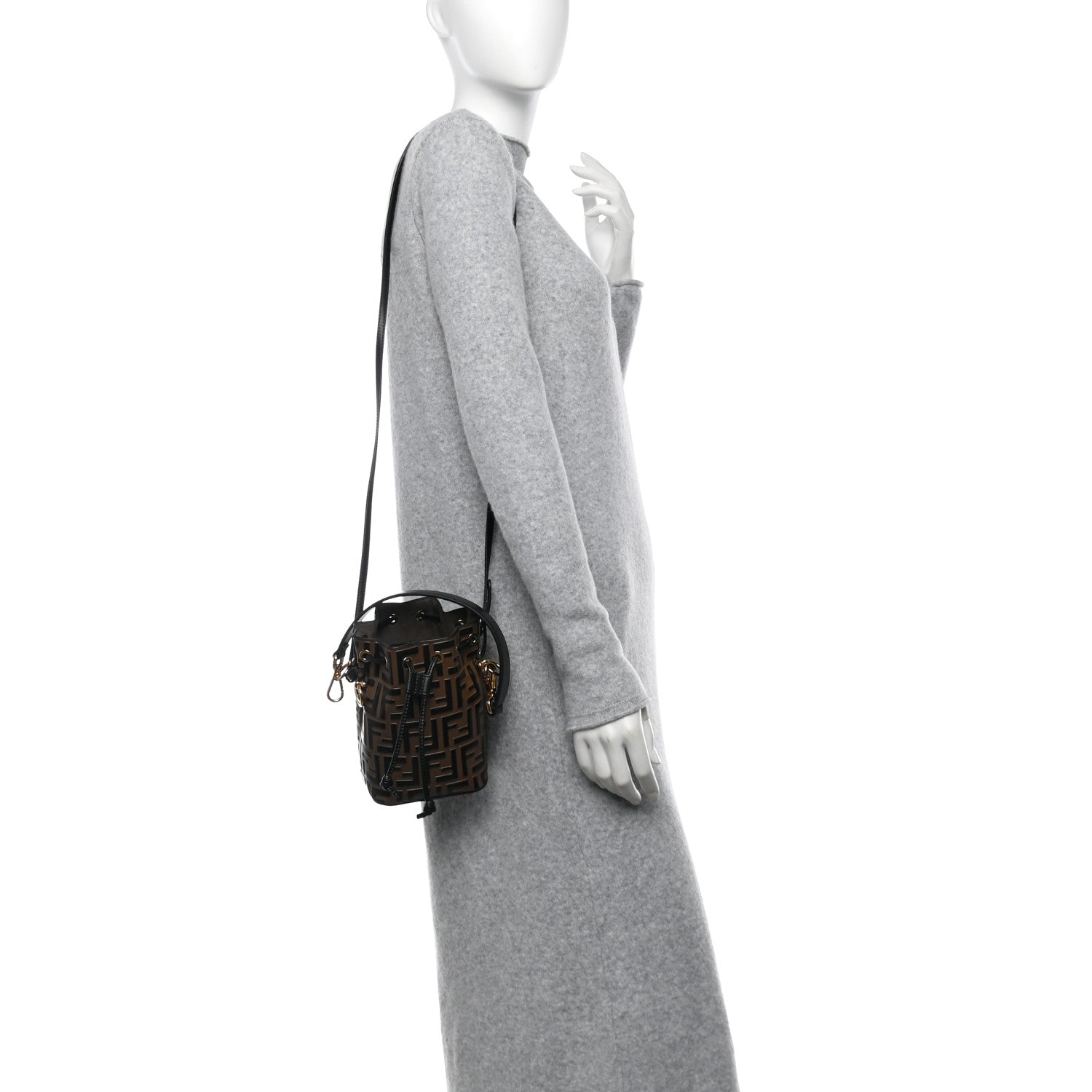 Fendi Vitello Liberty F is Fendi Bi-Color FF 1974 Embossed Mini Mon Tresor Bucket Bag Maya Black 2 of 11