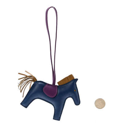 Hermes Milo Lambskin Grigri Rodeo Horse Bag Charm MM Bleu de Malte Kraft Violet 2 of 5