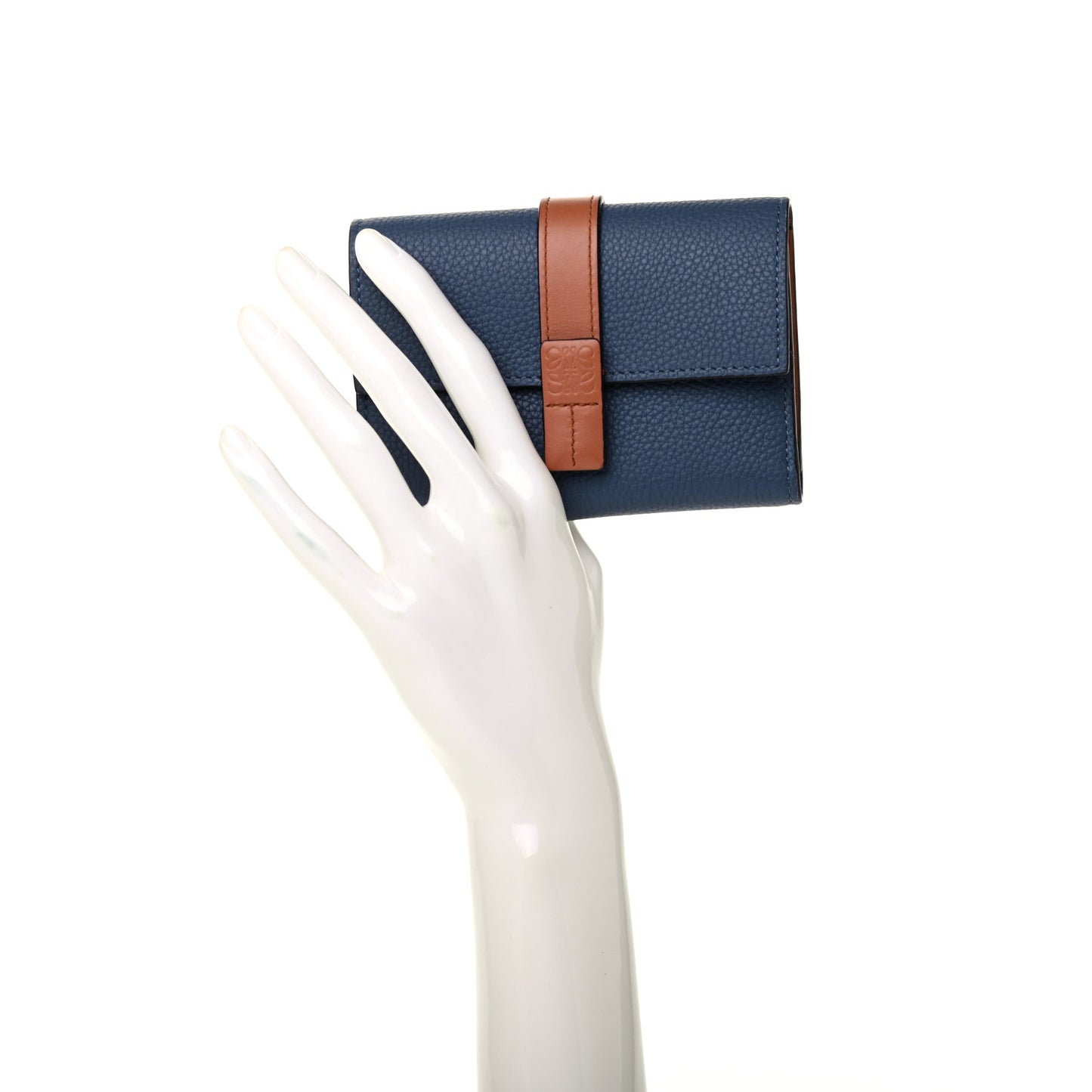 Grained Calfskin Small Vertical Wallet Steel Blue Tan