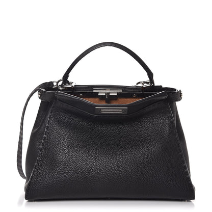 Fendi Cuoio Romano Selleria Bi-Color Medium Peekaboo Iconic Satchel Black Mou 1 of 8