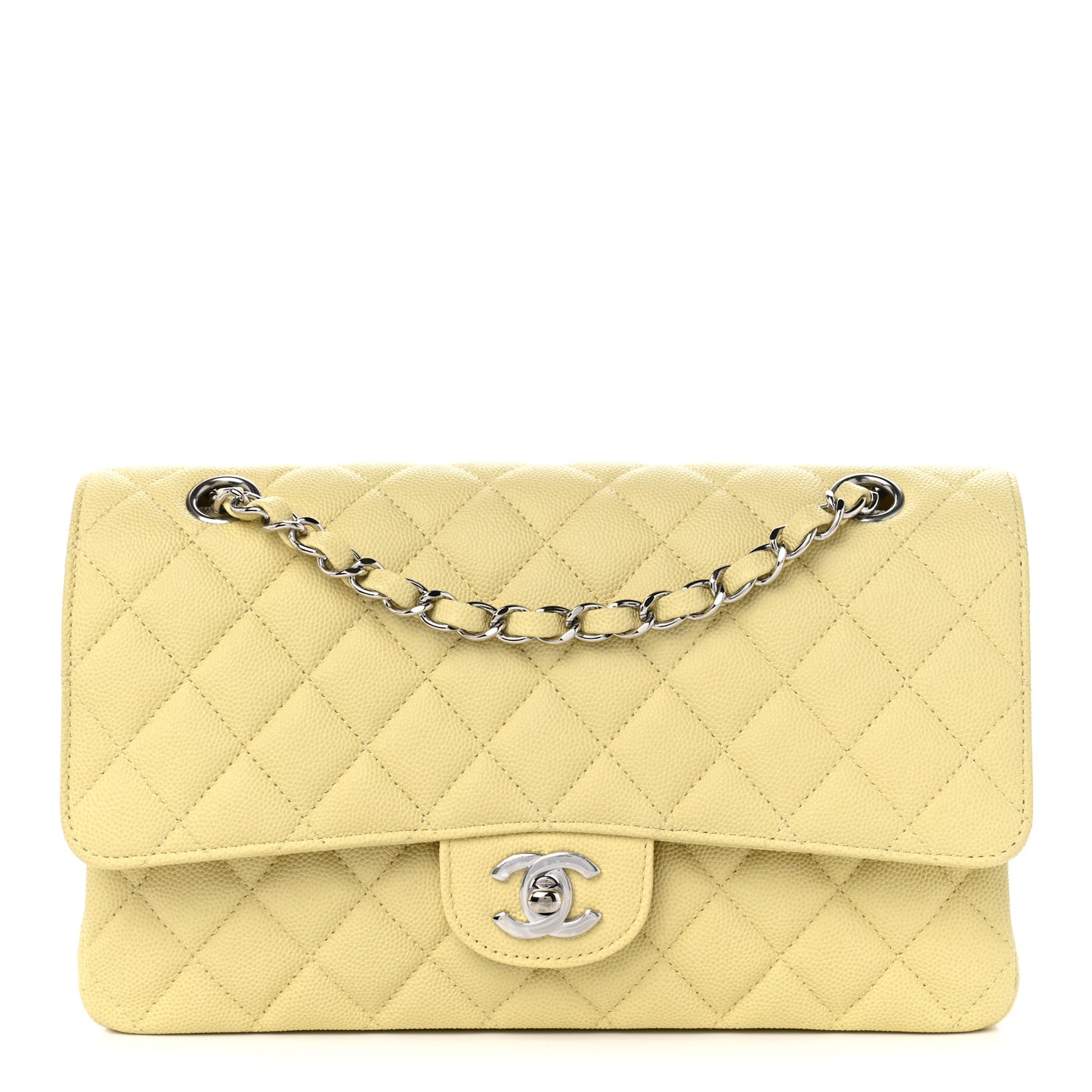 Caviar Quilted Medium Double Flap Light Yellow