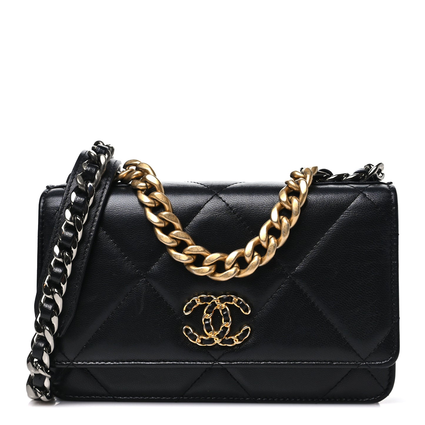 Lambskin Quilted Chanel 19 Wallet On Chain WOC Black