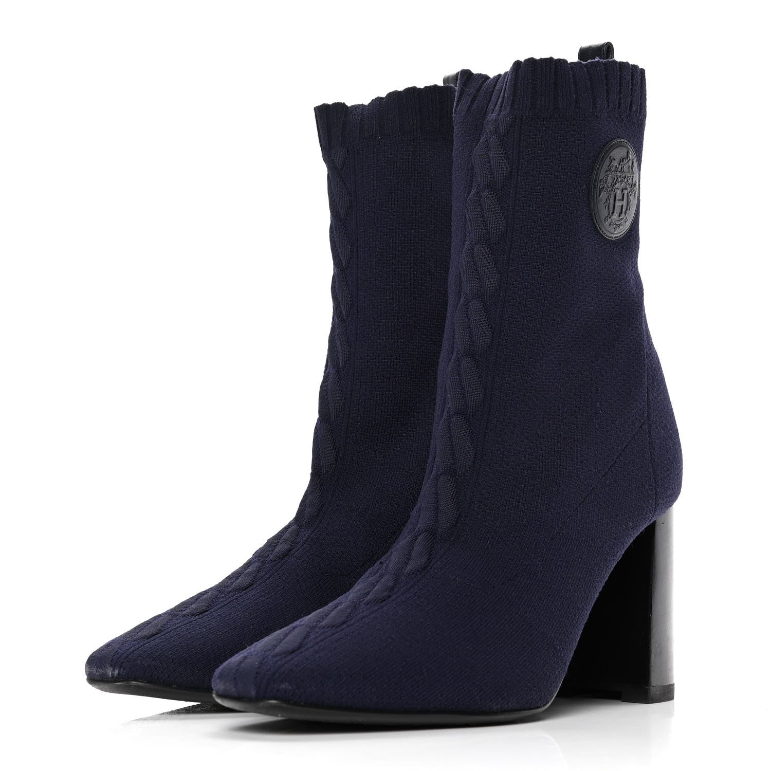 Hermes Knit Calfskin Volver Ankle Boots 40 Bleu Diplomatique 3 of 8