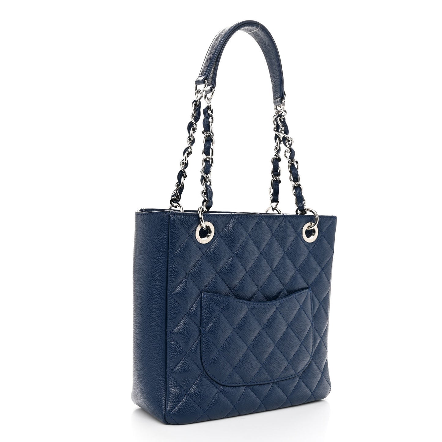 Caviar Quilted Petit Shopping Tote PST Navy Blue